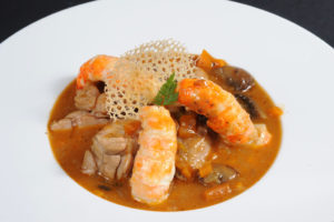 Ris de veau et langoustines aux shiitakés, coulis de crustacé